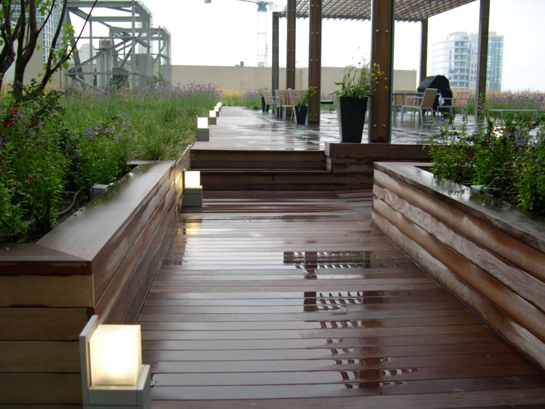 Michigan Avenue Contemporary Rooftop Deck with Ipe Container Garden and Walkway by Commercial Builder & General Contractor Structural Enterprises