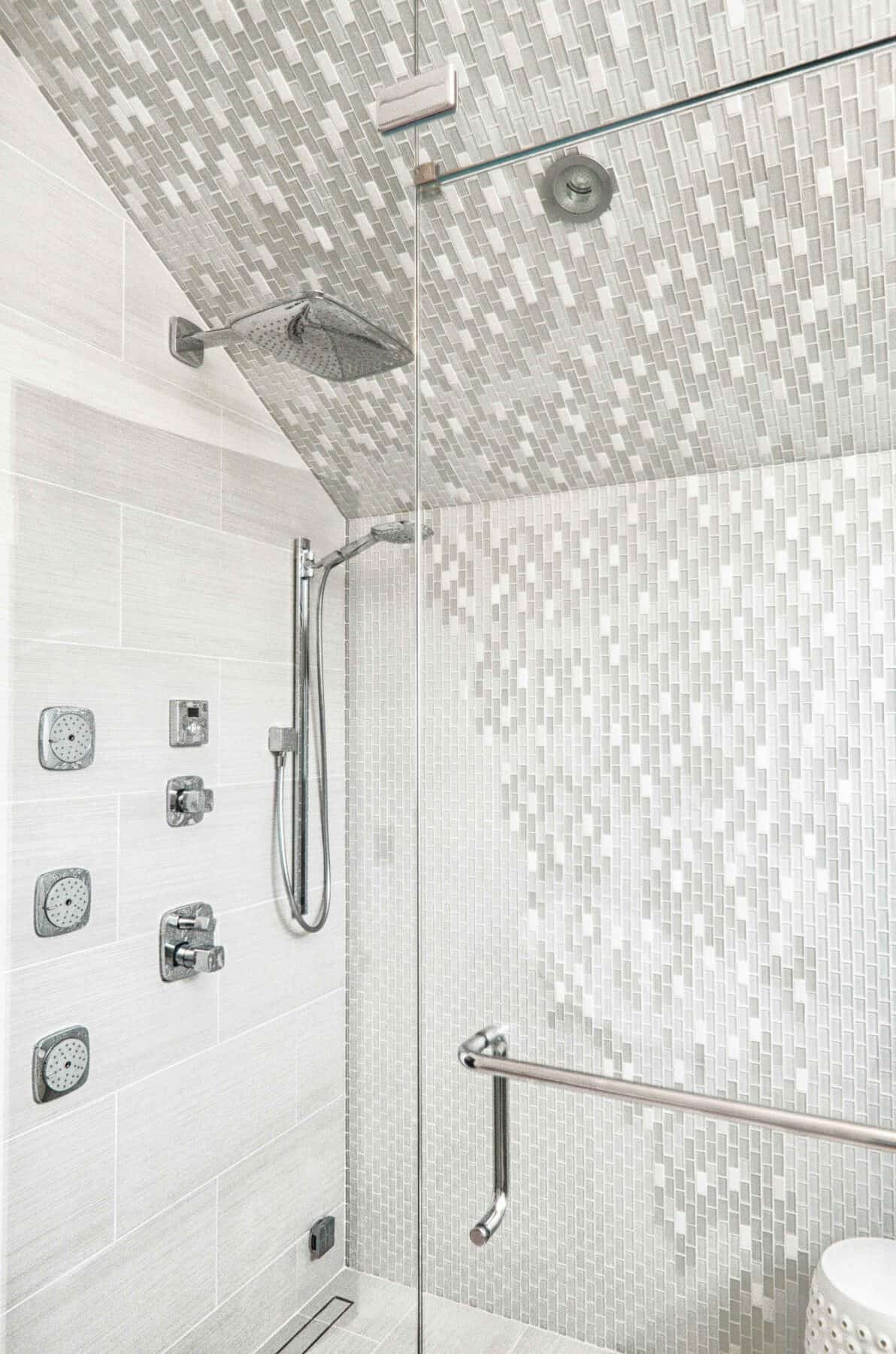 Custom Floor to Ceiling Shower Glass Wall in Aspen, Colorado Custom Home. Luxury Home Building Interiors