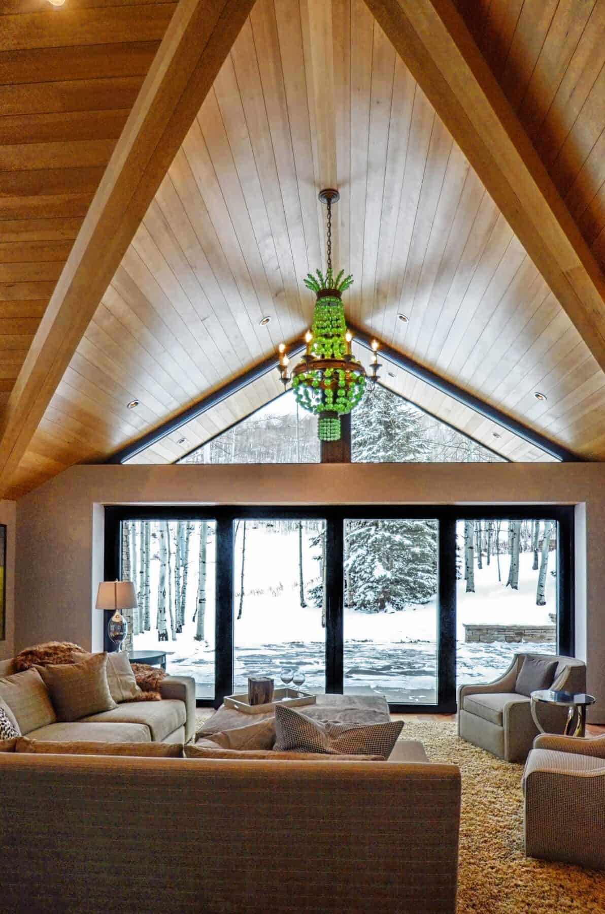 Ski In Out Slopeside Home with Wood Ceiling in Aspen, Colorado Custom Home. Luxury Home Building Interiors