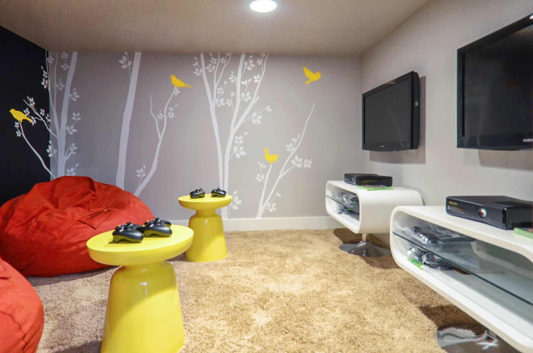 Kids Game Room with Bean Bags in Aspen, Colorado Custom Home. Luxury Home Building Interiors