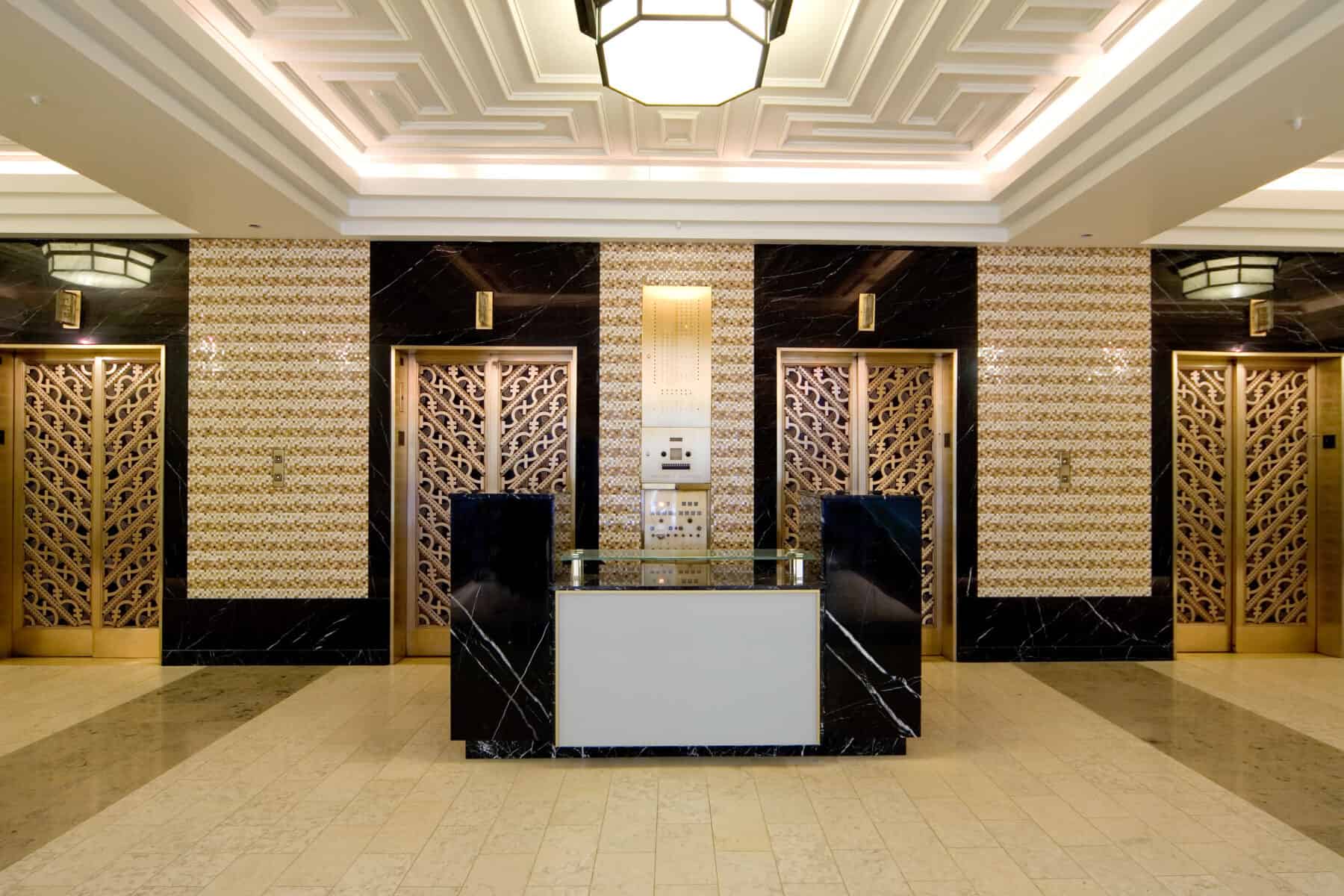 Intricate Art Deco La Salle Street Lobby Remodel Including Metal and Stonework by Commercial Builder & General Contractor Structural Enterprises