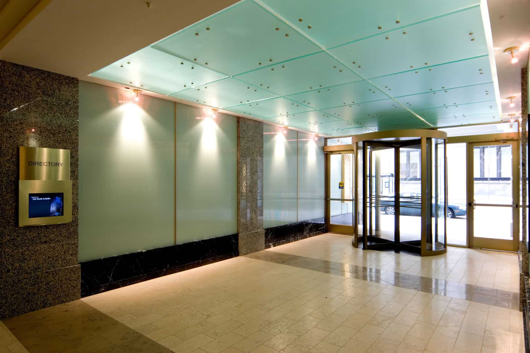 La Salle Street Lobby Remodel including Custom Glass Ceiling by Commercial Builder & General Contractor Structural